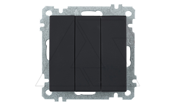 21 - Выключатель трехклавишный, пруж. зажимы, черный мат