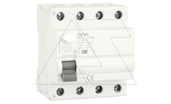 УЗО GYL9-4P-63A-300mA, 4P, 63A, 6 kA, 300mA, тип A-S, селективное (130_500ms), 4M