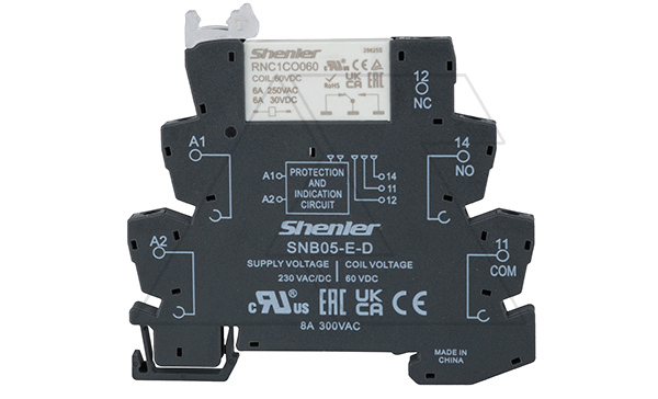 Реле интерфейсное RNC1CO060 с колодкой SNB05-E-D, винтовой зажим, 1CO, 6A, 230VAC/DC, LED, W=6.2mm