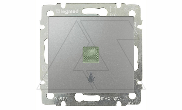 Valena - Кнопка с подсветкой и пиктограммой лампы, алюминий