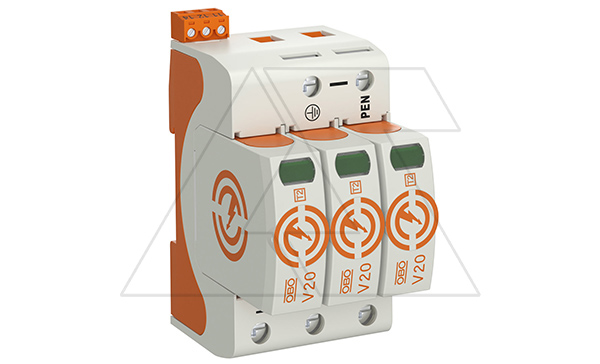 Разрядник V20-3+FS-280, 3P, Un=230В, Imax=120кА, Up<1.3кВ, с дист. сиг., класс С