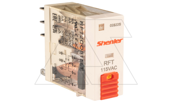 Реле RFT2CO615LT, 2CO, 8A(250VAC/30VDC), 115VAC, мех. индикация, тест-кнопка с блокировкой, LED