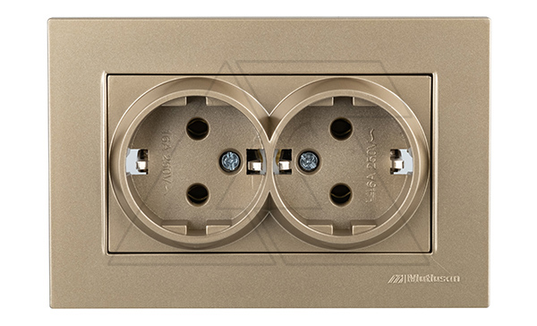 Rita - Розетка двойная 2x2P+E, (в комплекте с рамкой), золото доре