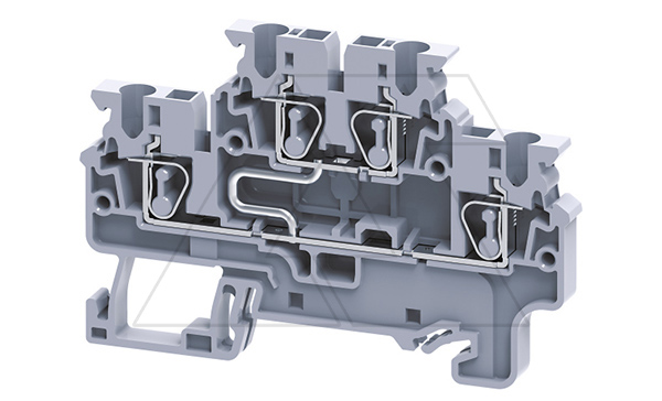 Клемма двухъярусная CXDL2.5(I.S) /5x72,7mm, пружинная, со связью потенциала, 4 присоед., 2,5(max 4)mm2, 24A, 1000V, серая