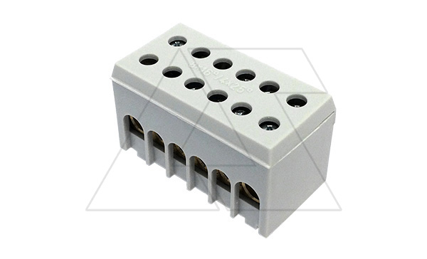 Клеммник Morek для фазы A6H-2 2P 2x2,5_16 + 4x4_25mm² Cu, 63A, 500V, серый, IP20