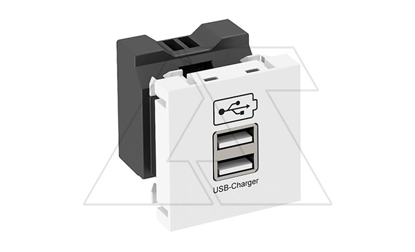 Мультимед. рамка MTG-2UC1.2 RW1 с разъемом 2xUSB, 2х600 мА, 2М, пр. вывод, белый, поликарб.