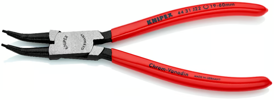 Щипцы для внутренних стопорных колец, губки 45°, L-180 мм, Cr-V, чёрные, обливные рукоятки (KNIPEX)