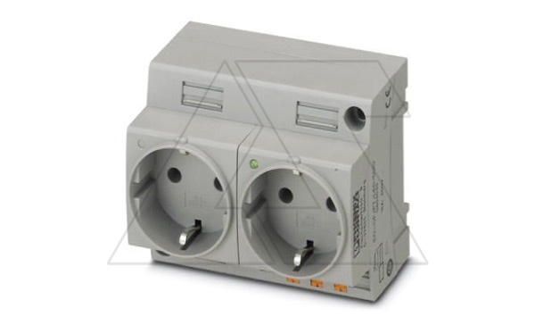 Розетка EO-CF/PT/LED/DUO двойная с индикатором, push-in зажимы, монтаж DIN-рейка / прямой, 16A, 250VAC, серая