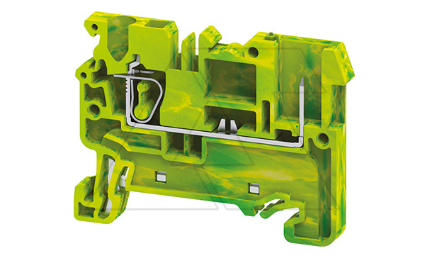 Клемма защитного проводника CXG2.5/1B /5x50mm, пружинная, штекерный отвод, 2 присоед., 2,5(max 4)mm2, желто-зеленая