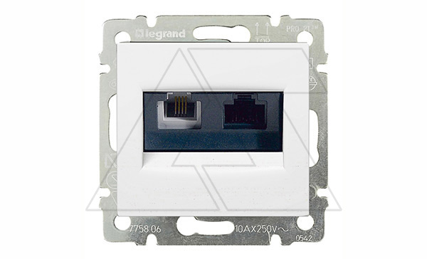 Valena - Розетка двойная RJ 45 кат. 5е UTP + RJ 11, белая