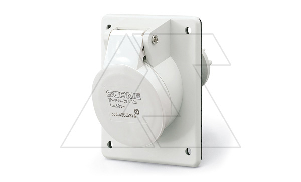 Разъем пром. силовой CEE встраиваемый наклонный, гнездо, 16A, 2P 12h, 40_50VAC 50/60Hz, уст. 70x87mm, IP44, серия IEC309