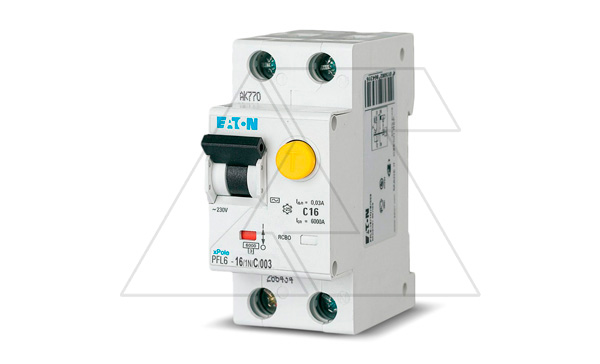 Дифф. авт. выключатель PFL6-16/1N/C/003, 1P+N, 16A, хар-ка C, 6kA, 30mA, тип АС, 2M