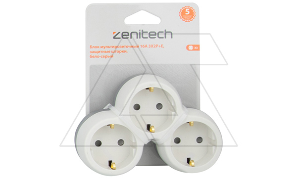 Блок мультирозеточный 16A 3X2P+E, защитные шторки, цвет бело-серый