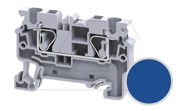 Клемма проходная CX4BU /6x54,8mm, пружинная, 2 присоед., 4(max 6)mm2, 32A, 1000V, синяя