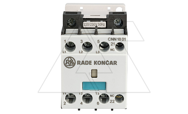 Контактор CNN 18 01 220/230V 50Hz, 3P, 18A/(30A по AC-1), 7.5kW(400VAC), 220/230VAC, 1NC