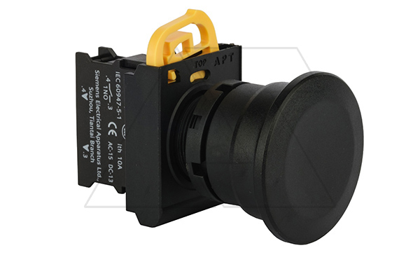 Кнопка грибовидная 40mm PB3E, черная, без фиксации, без подсветки, 1NO, 6A 230VAC/24VDC, 22mm, IP65