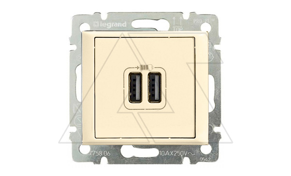 Valena - Розетка с 2-мя коннекторами USB Type A, сл.кость (инд. упаковка)