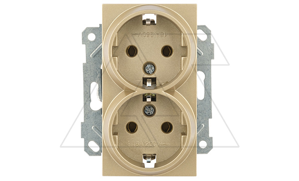 Rita - Розетка двойная 2x2P+E, золото доре