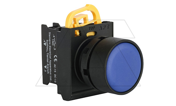 Кнопка плоская PB3E, синяя, с фиксацией, без подсветки, 1NO, 6A 230VAC/24VDC, 22mm, IP65