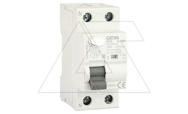 УЗО GYL9-2P-63A-300mA, 2P, 63A, 6 kA, 300mA, тип A, 2M
