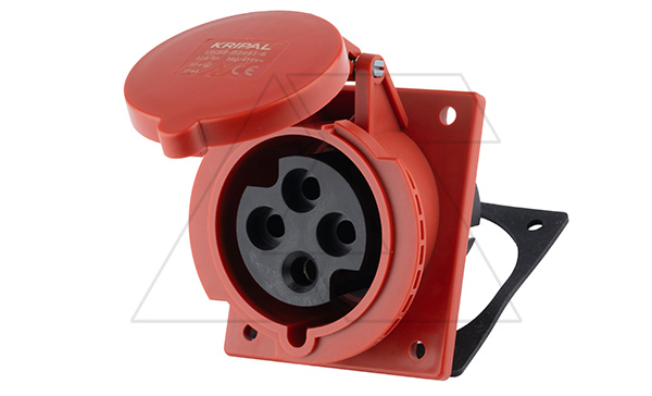 Разъем пром. силовой CEE встраиваемый наклонный, гнездо, 32A, 3P+E 6h, 380_415VAC 50/60Hz, уст. 80x90mm, IP44, серия Hexie