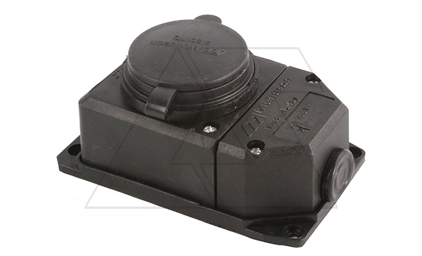 Tena - Розетка 2P+E c крышкой, IP44, моноблок, черный