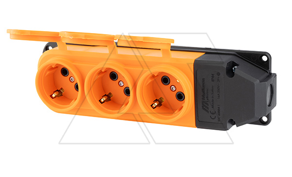 Tena - Блок розеточный 3х2P+E c крышкой, IP44, моноблок, оранжевый