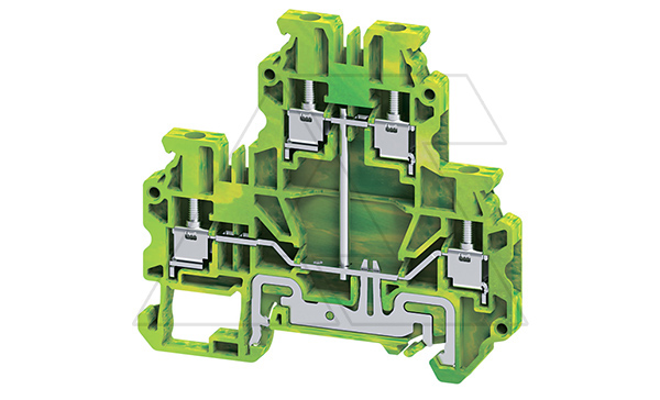 Клемма защитного проводника двухъярусная CYDLG2.5(I.S) /5x70,5mm, винтовая, со связью потенциала, 4 присоед., 2,5(max 4)mm2, желто-зеленая