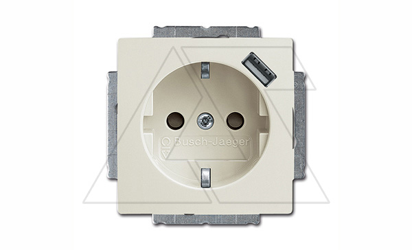 Basic 55 - Розетка 2P+E нем. стд. + USB (шале-белый)