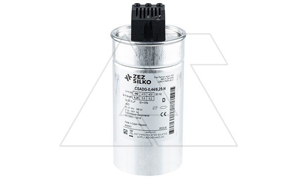 Конденсатор CSADG-0,44/6,25N, трехфазный, 6,25kVAr(440VAC), 5,2kVAr(400VAC), MKP заполненный газом, S=16mm², нормальный режим, IP20