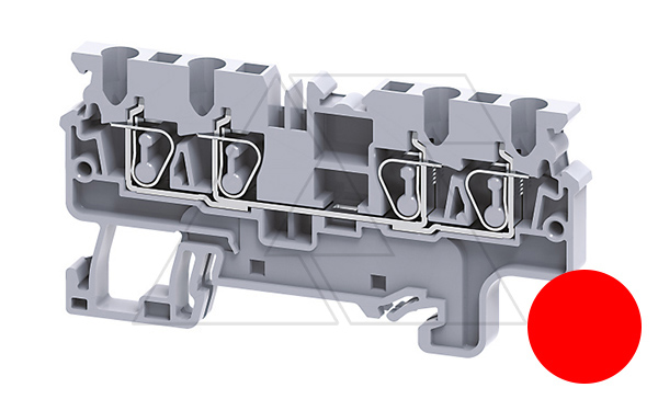 Клемма проходная CX2.5/4R /5x74,7mm, пружинная, 4 присоед., 2,5(max 4)mm2, 24A, 1000V, красная