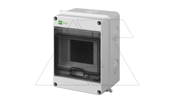 Щит навесной EP-LUX 1x5M, N/PE 1x10mm2, дымчатая пласт. дверь, светло-серый RAL7035, 158x118x93mm, IP55 (стикерованный)