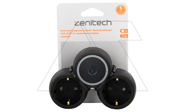 Блок мультирозеточный с выключателем 16A 2X2P+E, защитные шторки, цвет черный