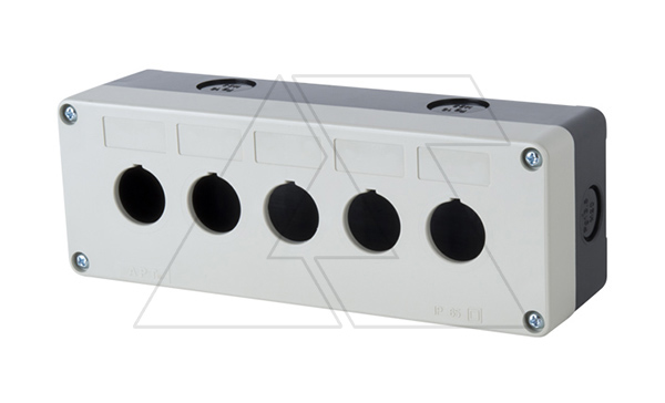 Корпус для поста кнопочного, пластик, серый/черный, 5 мест, 204.5×72.5×58.5mm, IP65