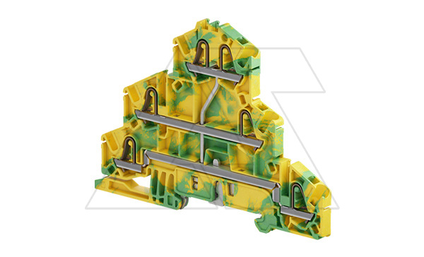 Клемма ZK2.5-T1-PE пружинный зажим, для заземления, 6 контактов, 3 уровня замкнуты, 300А/1c, ж./зеленый