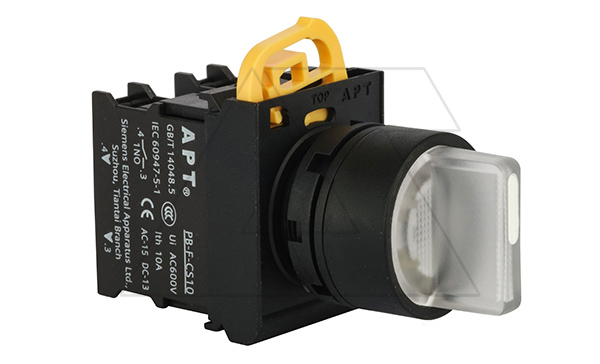 Переключатель PB3E, белый, I->0<-II, возврат, 2NO, 6A 230VAC/24VDC, с подсветкой без LED, 22mm, IP65