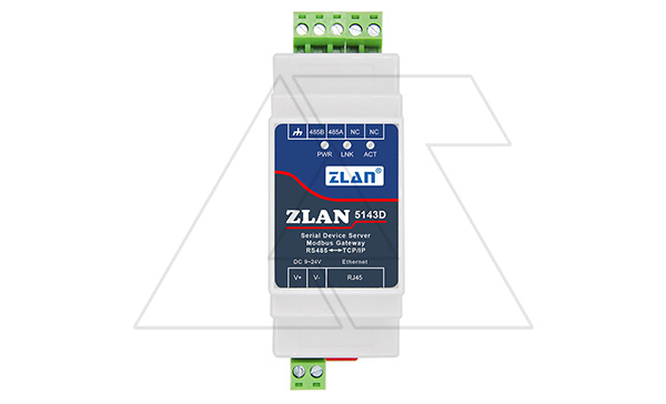 Преобразователь интерфейсов ZLAN5143D, RS-485 в Ethernet, 1xRS-485, Modbus Gateway, MQTT Gateway, 24VDC, DIN35