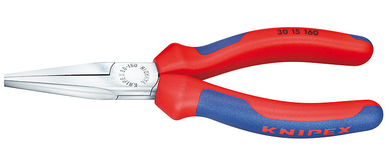 Длинногубцы, плоские рифлённые губки 46.5 мм, L-160 мм, хром., 2-комп. рукоятки (KNIPEX)