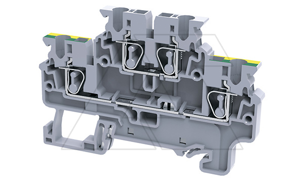 Клемма двухъярусная CXDLG2.5 /5x72,7mm, пружинная, 4 присоед., L/PE, 2,5(max 4)mm2, 24A, 1000V, серая