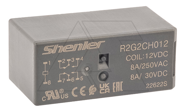 Реле R2G2CH012, 2CO, 8A(250VAC/30VDC), 12VDC,  растр. 5mm, IP50