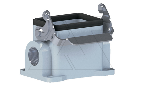 Корпус разъема, размер H6B, приборный, с фиксатором, ввод 2xM20, металл, IP65, RAL 7037