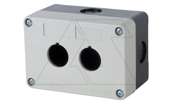 Корпус для поста кнопочного, пластик, серый/черный, 2 места, 105.5×72.5×58.5mm, IP65