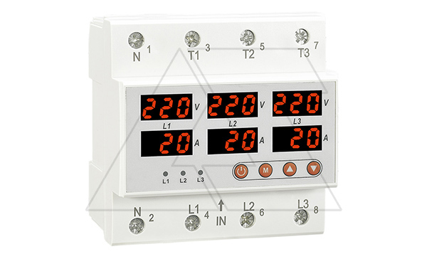 Реле контроля напряжения и тока RM-FVA/63, 3P+N, 3NO, 63A, 220VAC, черед., асимметр., Umin(120_210V)/Umax(220_300V), Imin/Imax(5_63A), 0.1_0.5s/5_600s