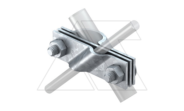 Клемма 2760 B-20 FT для соединения стержней Ø20мм с круглыми проводниками Ø8-10мм и полосой, гор. оцинк.