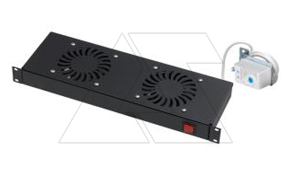 Блок охлаждения 19"1U для монтажа в щит, 2 вентилятора, термостат, кнопка включения/отключения, черный