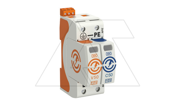 Разрядник V50-1+NPE+FS-280, 2P, It(10/350)=25кА, It(8/20)=80кА, Up=1.3кВ, с дист. сиг., B+C