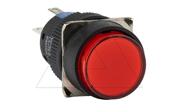 Кнопка плоская LA115-C, фиксация, красная, круглая, без подсветки, 1CO, 16mm, IP40