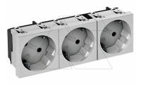 Розетка STD-D3 AL3, 3х2P+E нем.ст., со смещением контактов 33°, пруж. зажимы, защ. шторки (алюминий)