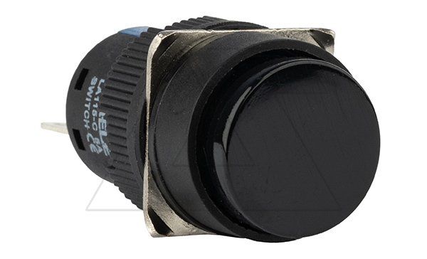 Кнопка плоская LA115-C, возврат, черная, круглая, без подсветки, 1CO, 16mm, IP40