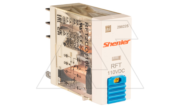 Реле RFT2CO110LT 2CO, 8A, (250VAC/30VDC), 110VDC, мех. индикация, тест-кнопка с блокировкой, LED